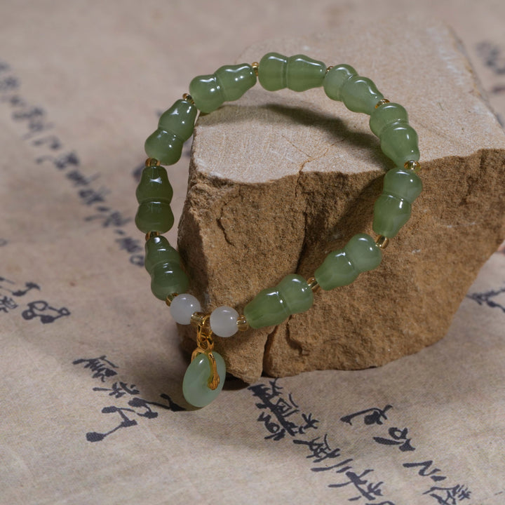 Aventurine Bracelet with Gourd & Ping’an Buckle – Feminine Blessings & Abundance