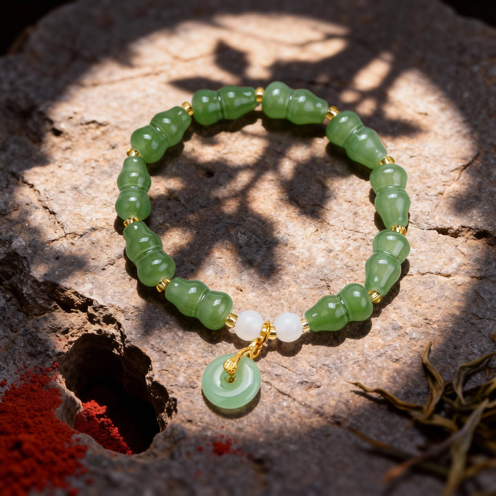 Aventurine Bracelet with Gourd & Ping’an Buckle – Feminine Blessings & Abundance