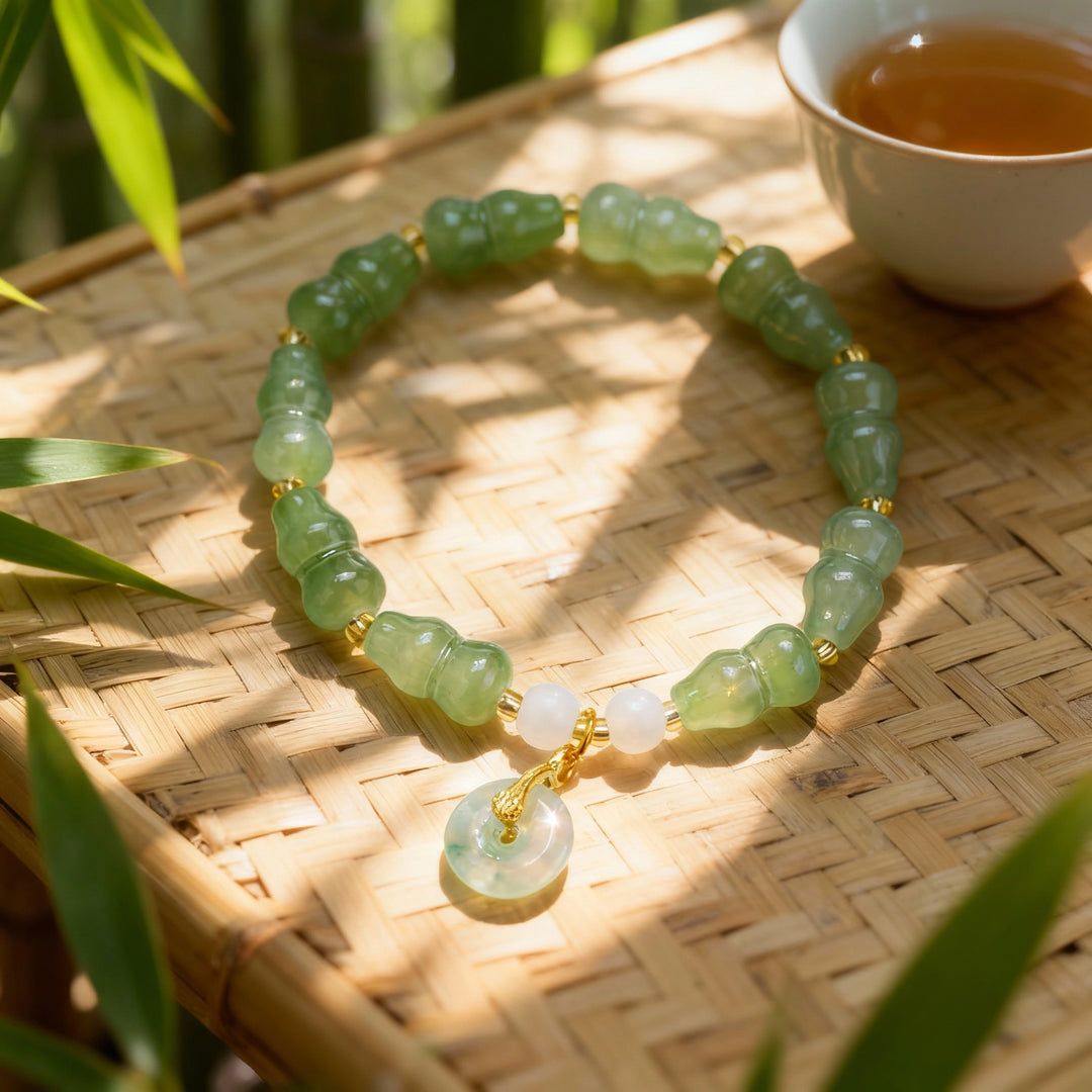 Aventurine Bracelet with Gourd & Ping’an Buckle – Feminine Blessings & Abundance