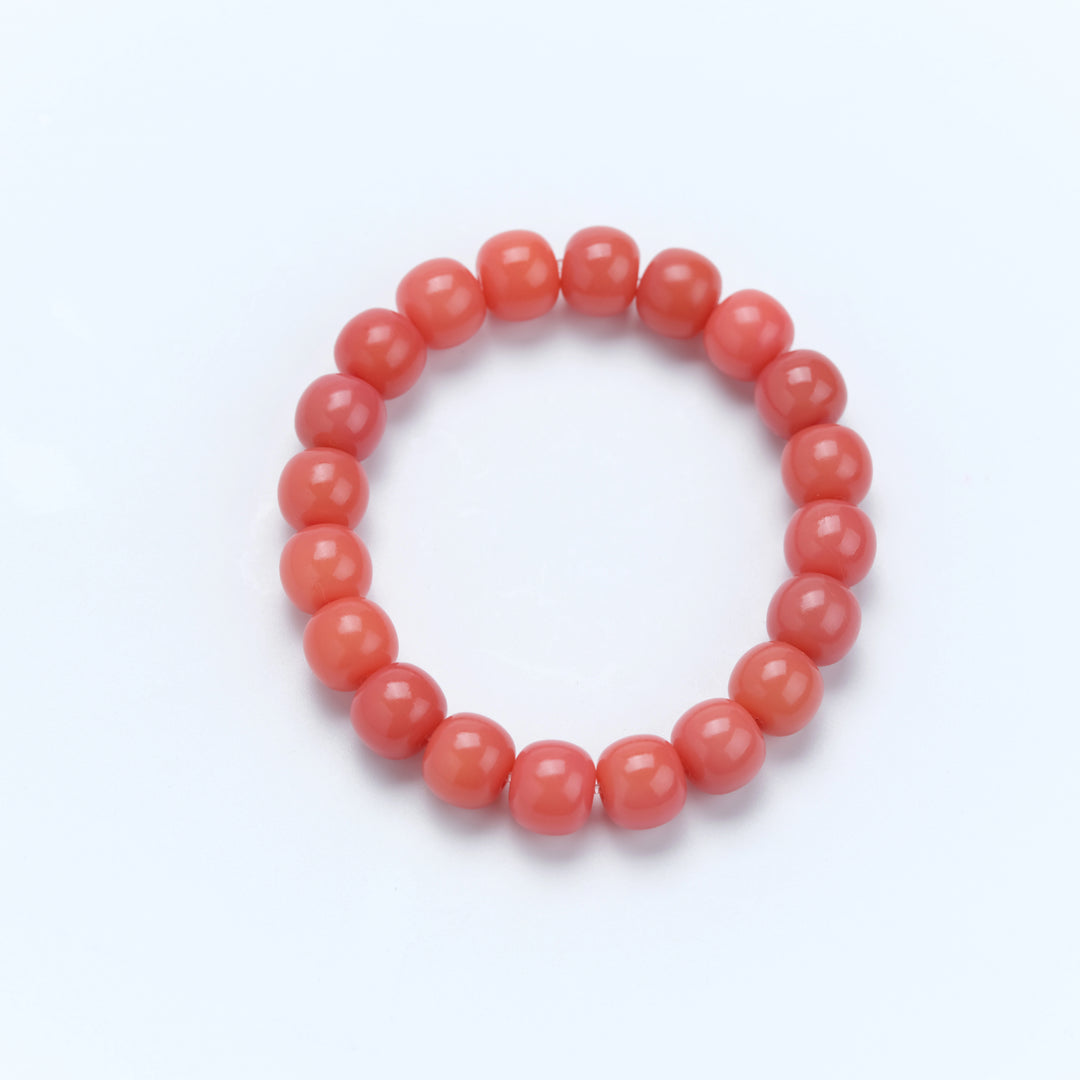 Coral Pink Bodhi Root Barrel Bead Bracelet - Relationship Boosting Friend Gift Jewelry
