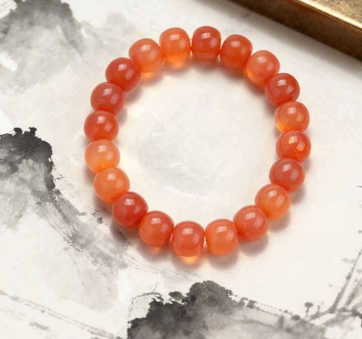 Coral Pink Bodhi Root Barrel Bead Bracelet - Relationship Boosting Friend Gift Jewelry