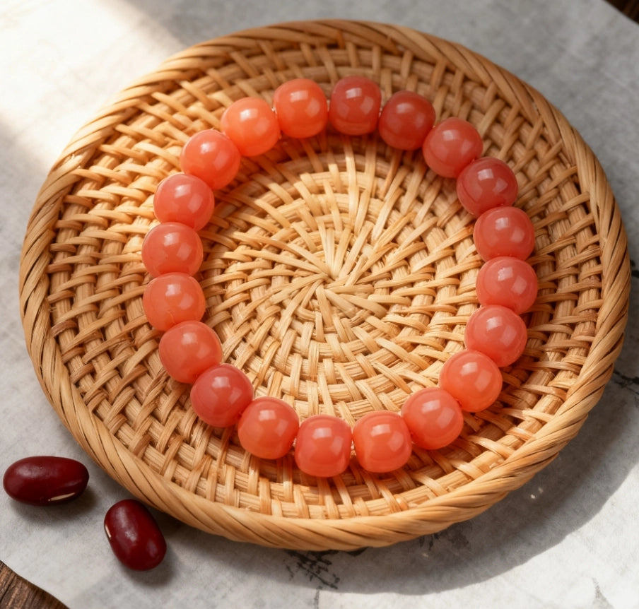 Coral Pink Bodhi Root Barrel Bead Bracelet - Relationship Boosting Friend Gift Jewelry