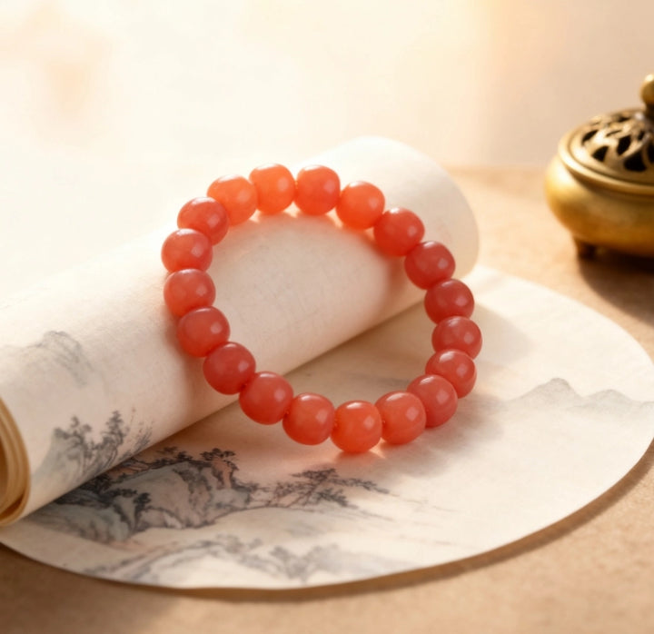 Coral Pink Bodhi Root Barrel Bead Bracelet - Relationship Boosting Friend Gift Jewelry