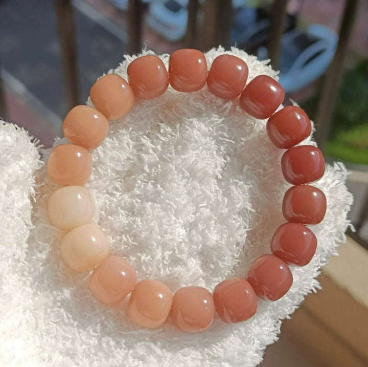 Warm Gradient Bodhi Root Barrel Bead Bracelet - Relationship Harmony Office Literary Jewelry