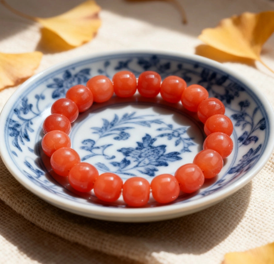 Coral Pink Bodhi Root Barrel Bead Bracelet - Relationship Boosting Friend Gift Jewelry