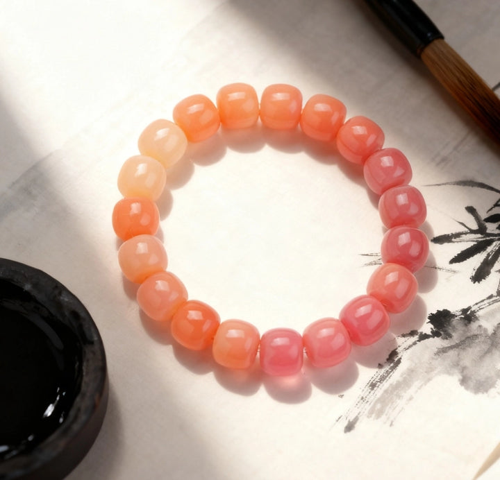 Warm Gradient Bodhi Root Barrel Bead Bracelet - Relationship Harmony Office Literary Jewelry