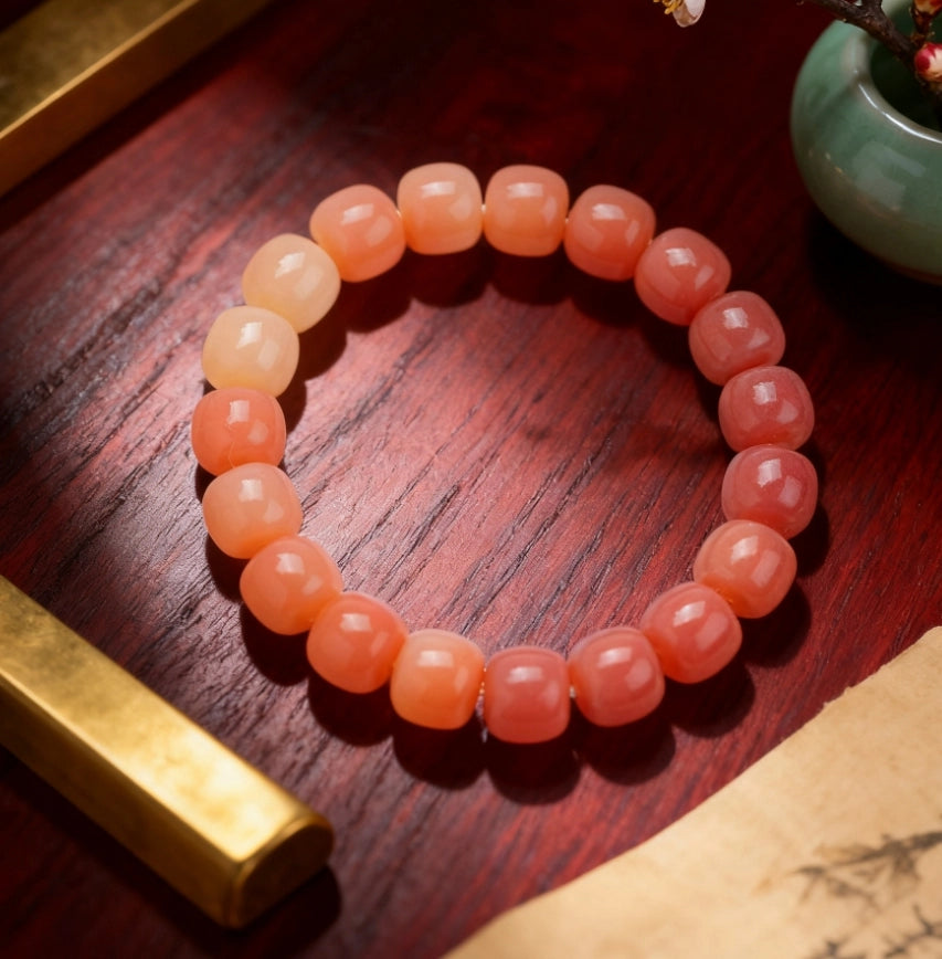 Warm Gradient Bodhi Root Barrel Bead Bracelet - Relationship Harmony Office Literary Jewelry