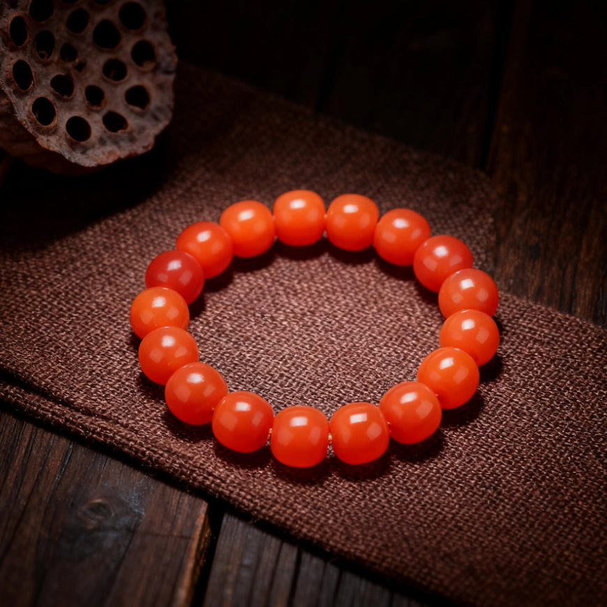 Coral Pink Bodhi Root Barrel Bead Bracelet - Relationship Boosting Friend Gift Jewelry