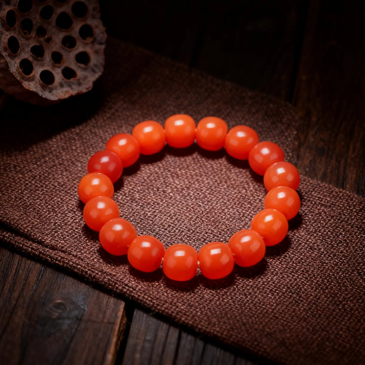 Coral Pink Bodhi Root Barrel Bead Bracelet - Relationship Boosting Friend Gift Jewelry