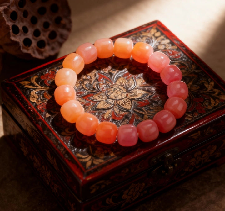 Warm Gradient Bodhi Root Barrel Bead Bracelet - Relationship Harmony Office Literary Jewelry