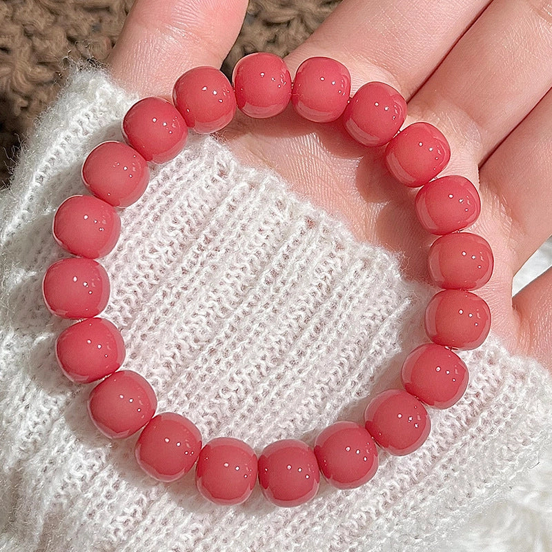 Coral Pink Bodhi Root Barrel Bead Bracelet - Relationship Boosting Friend Gift Jewelry