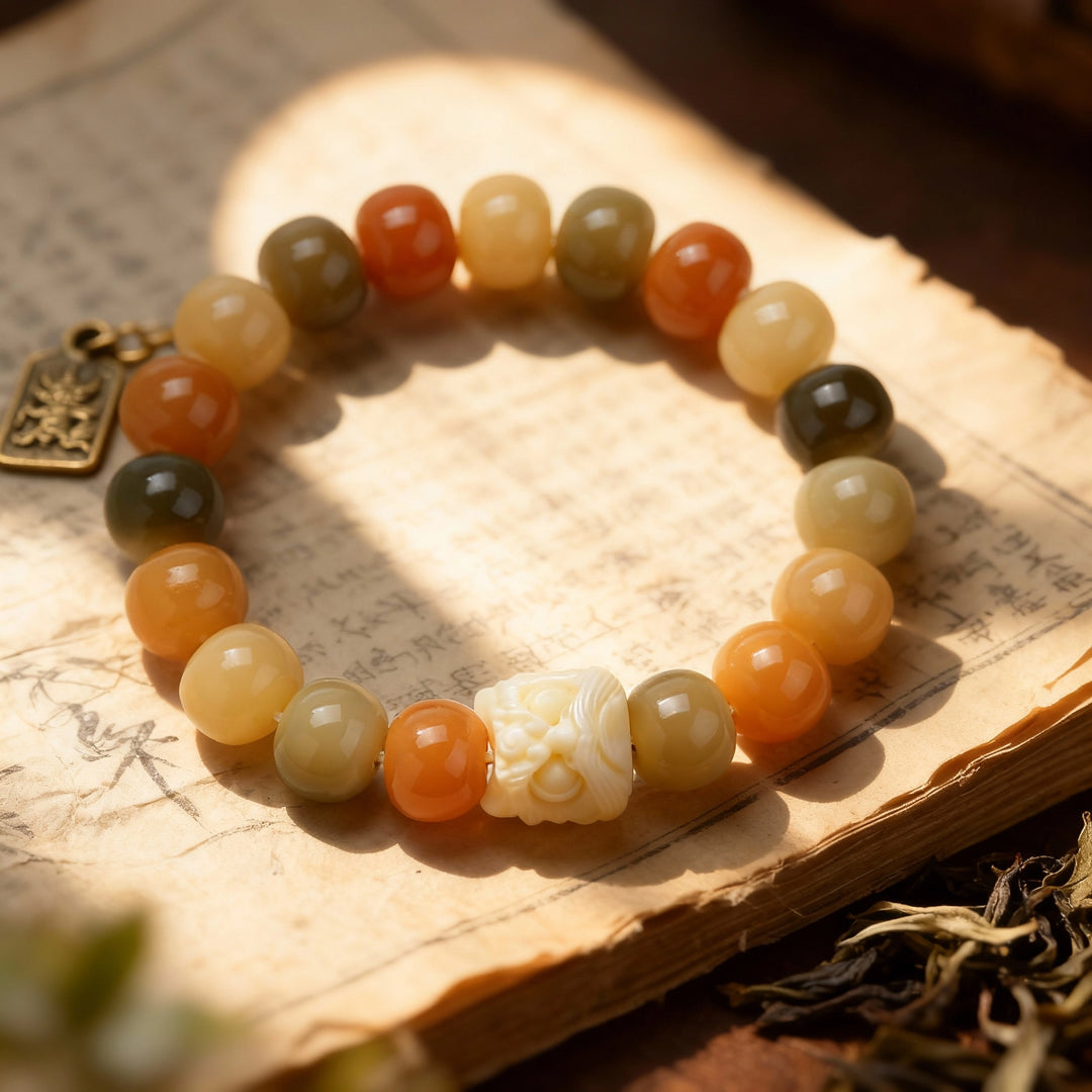 Multi-Color Bodhi & Lion Bracelet - Vibrant Guardian & Powerful Evil Dispelling