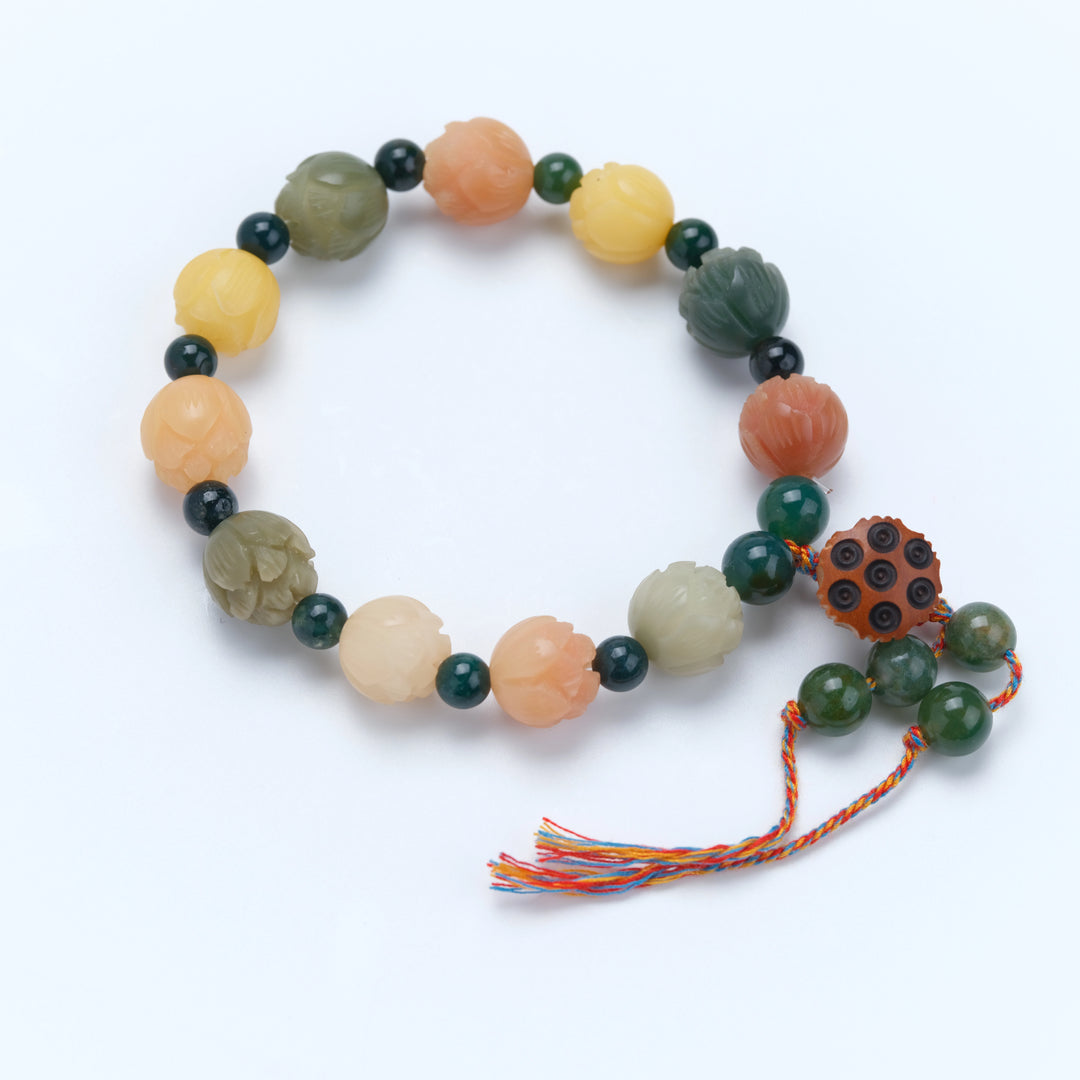 Bodhi Seed Agate Lotus Nine-Palace Grid Bracelet - Zen Meditation Tea Ceremony Jewelry