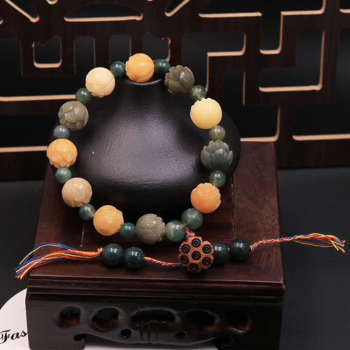 Bodhi Seed Agate Lotus Nine-Palace Grid Bracelet - Zen Meditation Tea Ceremony Jewelry