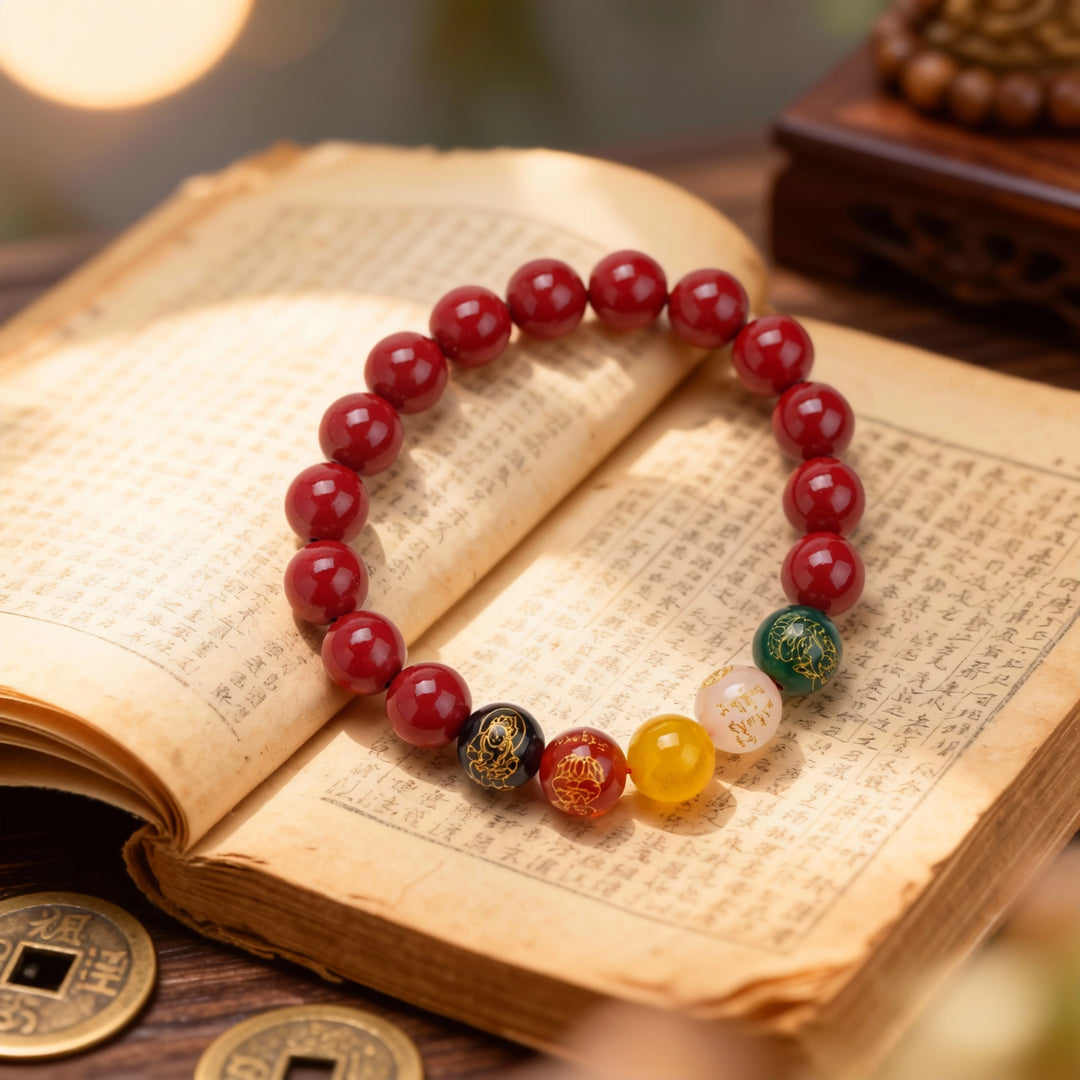 Cinnabar Multi-Gem Bracelet - Powerful Guardian, Peace & Neo-Oriental Blessing