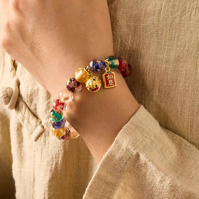 Glaze Auspicious Lion Bracelet – Multi-Color Energy & Total Fortune