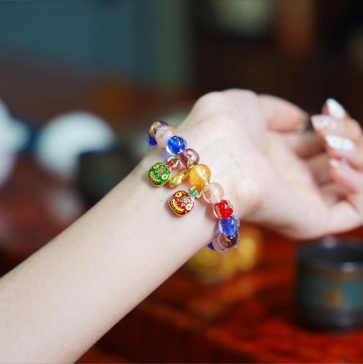 Colorful Cloisonné Glaze Bracelet – Swallowing Gold Beast Family & Abundant Fortune