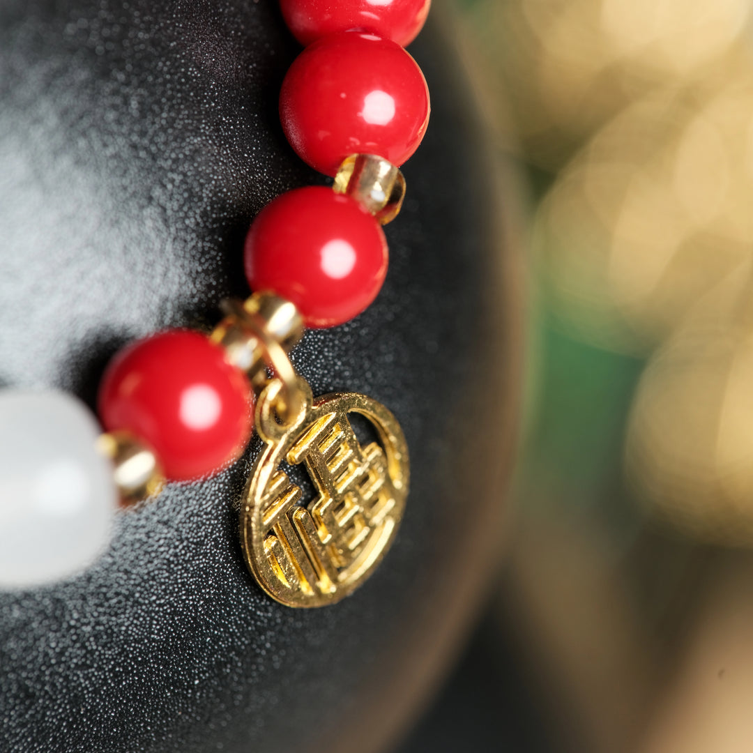 Vitality Awakening & Divine Luck — Sacred Red Fire Quartz & Jade "Blessing" Bracelet