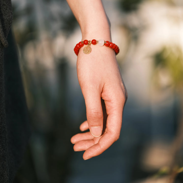 Vitality Awakening & Divine Luck — Sacred Red Fire Quartz & Jade "Blessing" Bracelet