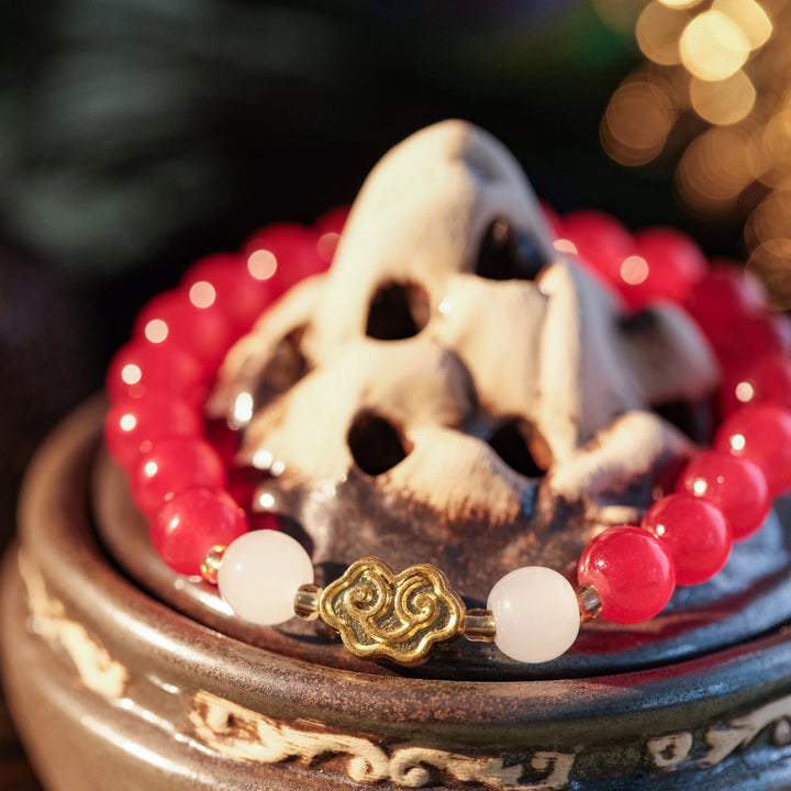 Vitality Awakening & Divine Luck Flow — Sacred Red Agate Cloud Bracelet