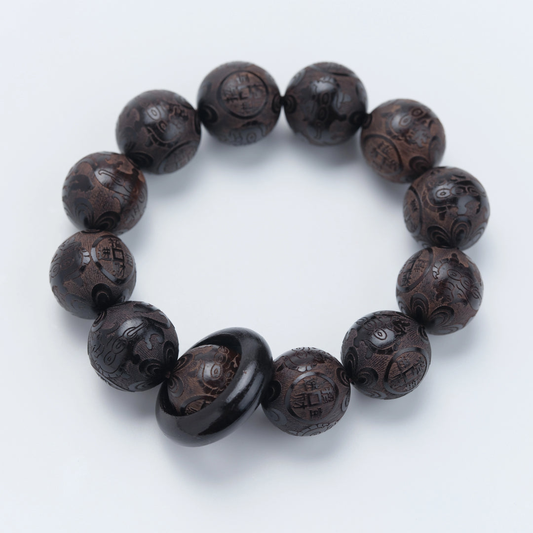 Laoshan Sandalwood Fortune Copper Coin Bracelet - Purification, Calming, Feng Shui Jewelry