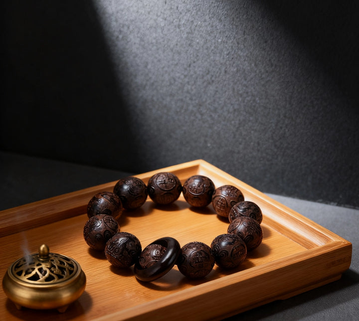Laoshan Sandalwood Fortune Copper Coin Bracelet - Purification, Calming, Feng Shui Jewelry