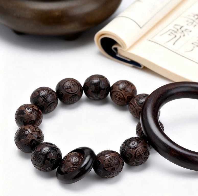 Laoshan Sandalwood Fortune Copper Coin Bracelet - Purification, Calming, Feng Shui Jewelry