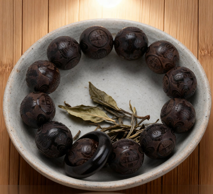Laoshan Sandalwood Fortune Copper Coin Bracelet - Purification, Calming, Feng Shui Jewelry