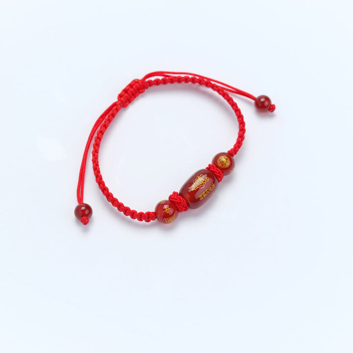 Fabric Hand Rope with Gold-Print Resin Beads - Auspicious Wealth & Golden Blessing