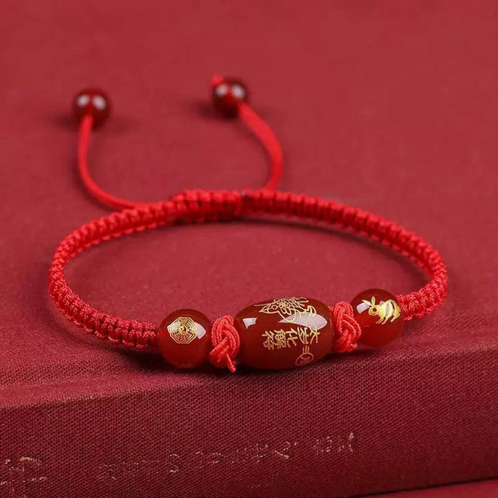 Fabric Hand Rope with Gold-Print Resin Beads - Auspicious Wealth & Golden Blessing