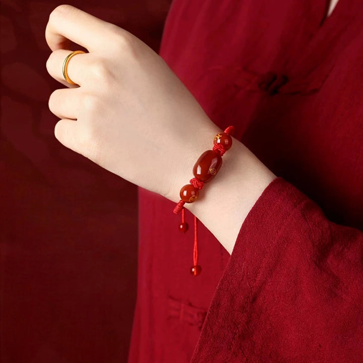 Fabric Hand Rope with Gold-Print Resin Beads - Auspicious Wealth & Golden Blessing