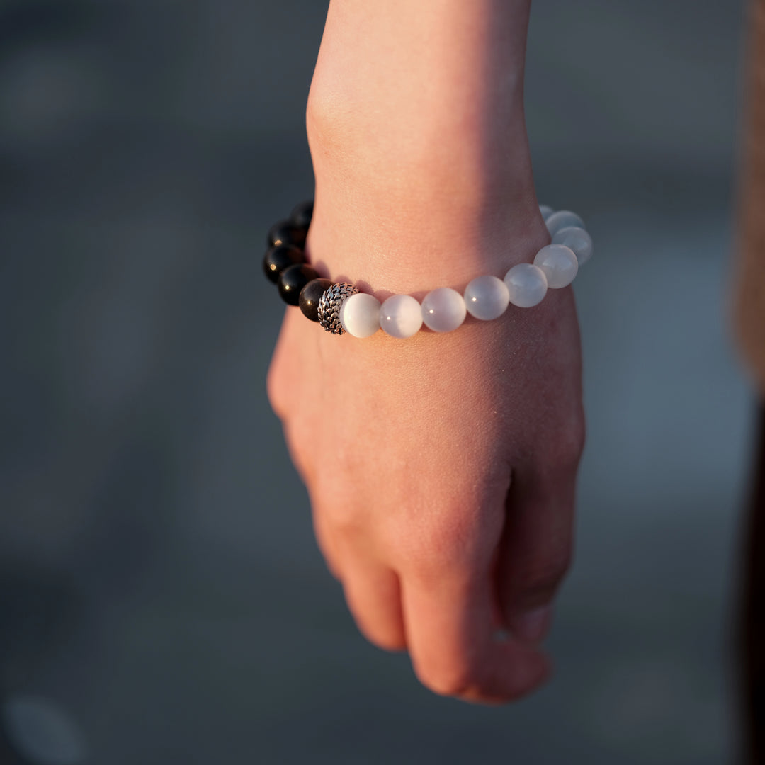 Soul Purification & Ultimate Shield — Divine Yin-Yang Obsidian & Clear Quartz Bracelet