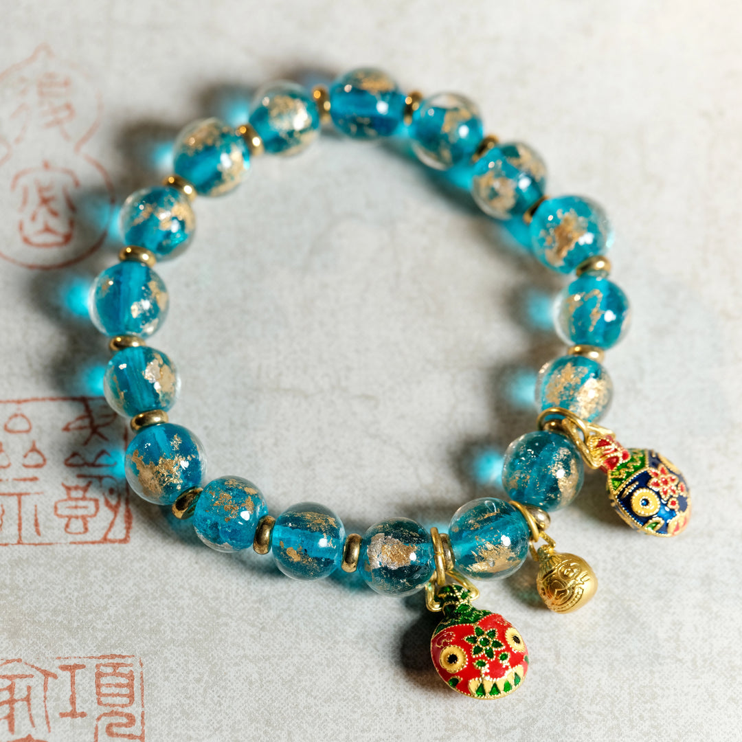 Blue Planet Gold Foil Bracelet – Swallowing Gold Beast Family for Wealth & Harmony