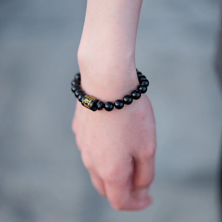 Spiritual Armor & Negative Energy Shield — Sacred Mantra Obsidian Bracelet
