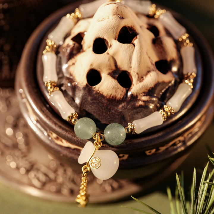 Aura Soothing & Graceful Abundance — White Jade Bamboo Prosperity Bracelet