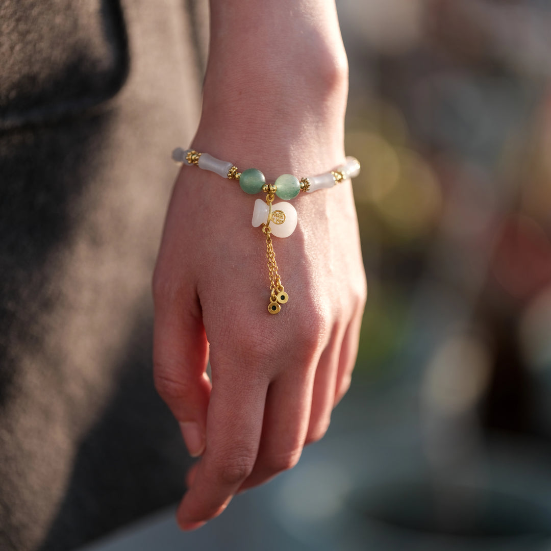 Aura Soothing & Graceful Abundance — White Jade Bamboo Prosperity Bracelet