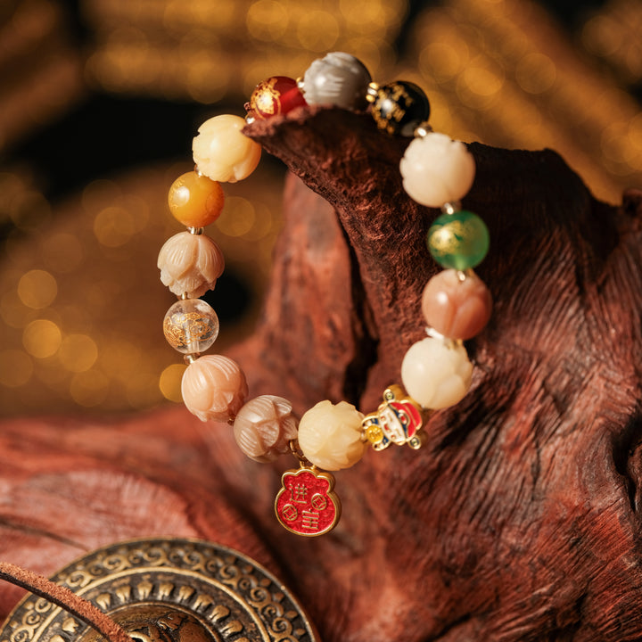 Magnetic Wealth & Divine Feminine Radiance — Multi-Color Lotus Charm Bracelet