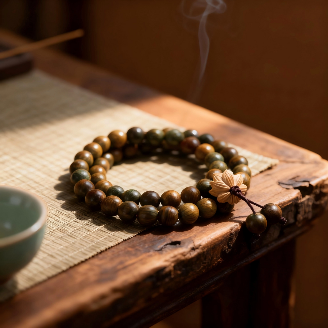 Green Sandalwood Lotus Wrap Bracelet - Double Purification & Calming Aroma