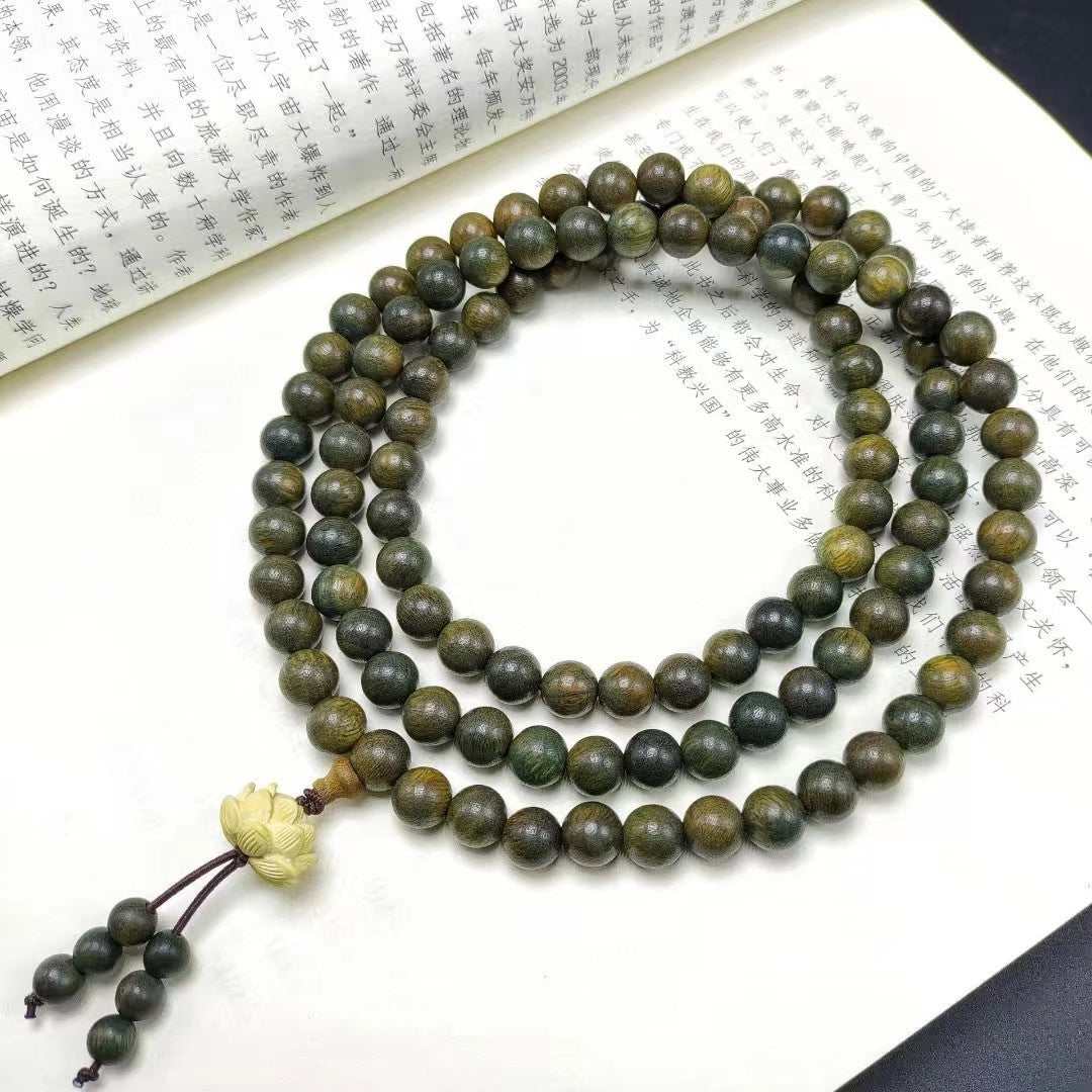 Green Sandalwood Lotus Gourd Bracelet - Calm Mind, Blessing, Natural Zen