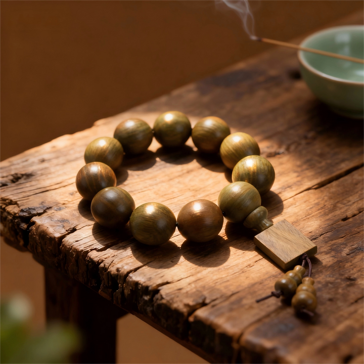 Green Sandalwood Gourd Bracelet - Zen Aroma, Meditation & Deep Calmness