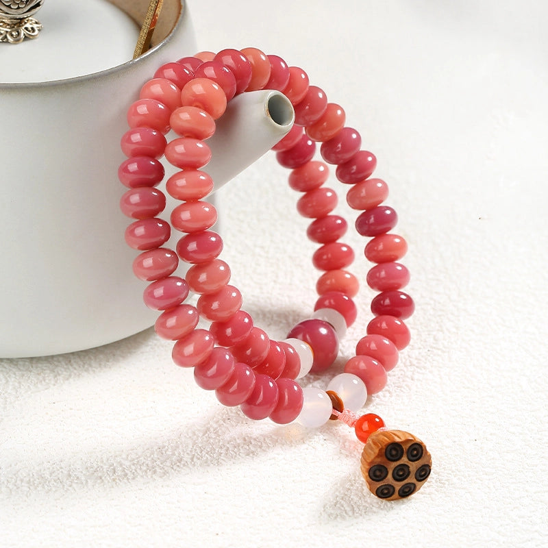 Vermilion Jade & Agarwood Lotus Seedpod Bracelet - Fortune, Joy