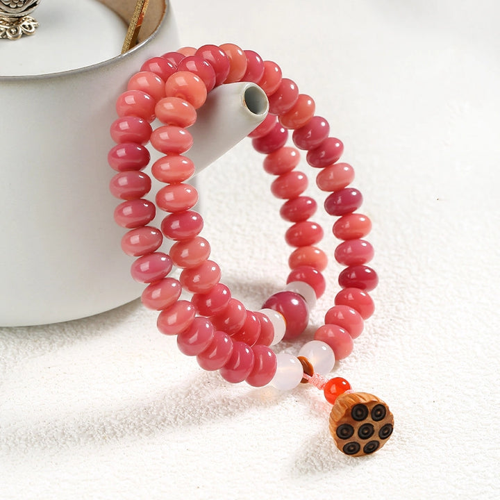 Vermilion Jade & Agarwood Lotus Seedpod Bracelet - Fortune, Joy