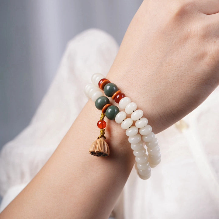 Classical Jade & Agarwood Lotus Seedpod Bracelet - Zen Elegant for Smooth Life & Blessing