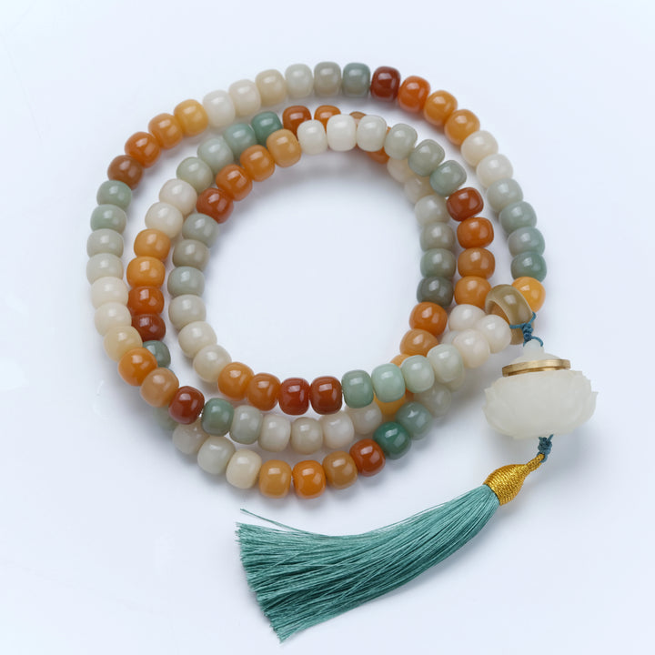 Natural Jade Prayer Beads Bracelet with Tassel