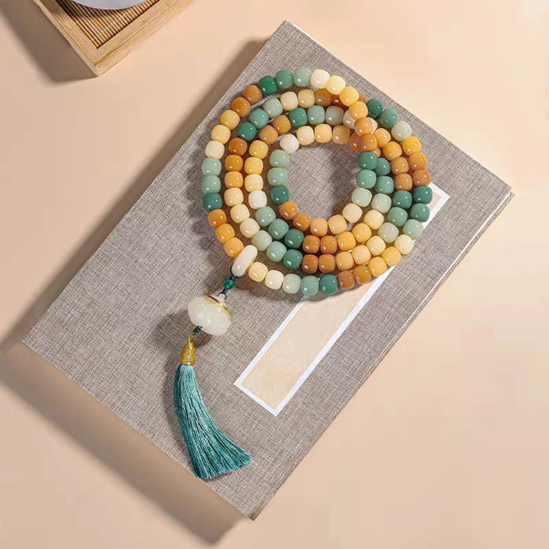 Natural Jade Prayer Beads Bracelet with Tassel