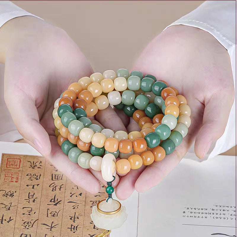 Natural Jade Prayer Beads Bracelet with Tassel