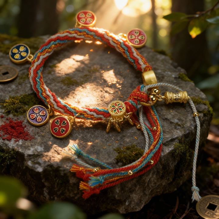 Tibetan Enamel Pendant & Cord - Guardian Protection & Sacred Force