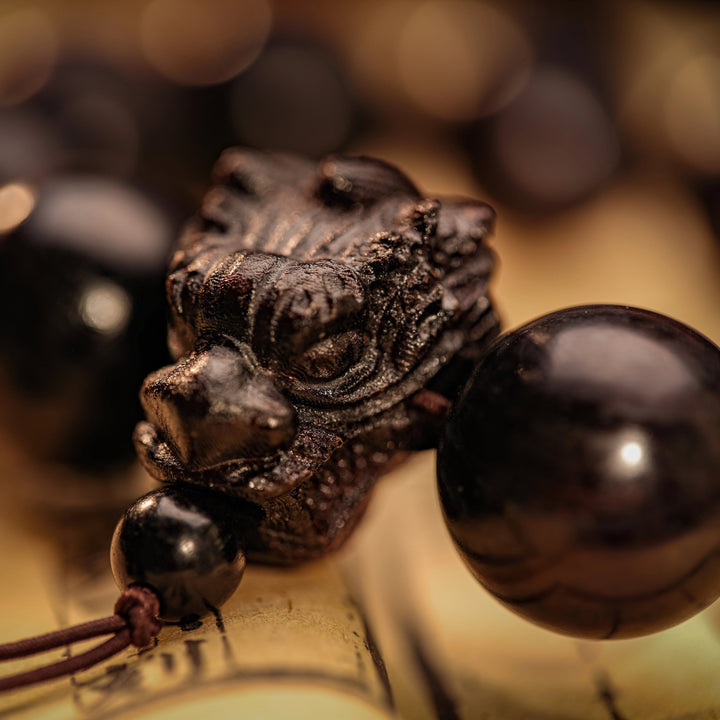 Dark Wood Pi Xiu Gourd Bracelet – Anchored Form of Guarded Abundance