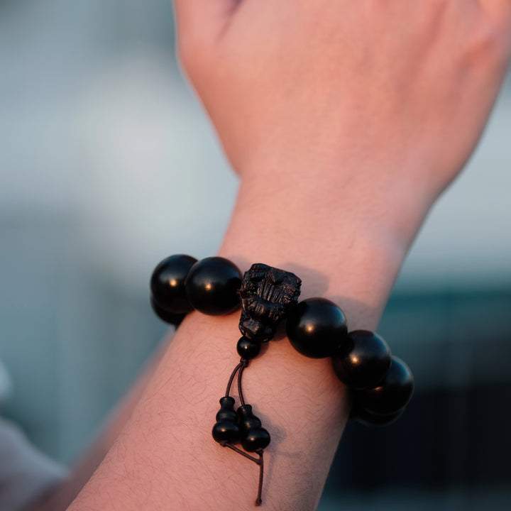 Dark Wood Pi Xiu Gourd Bracelet – Anchored Form of Guarded Abundance
