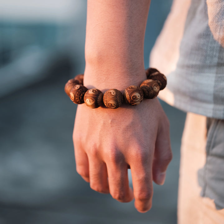 Negative Energy Shield & Yin-Yang Harmony — Sacred Peach Wood Taiji Bracelet
